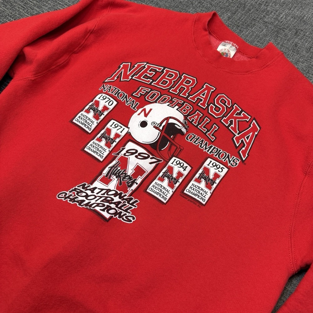 Vtg 90s Nebraska Corn Huskers Sweatshirt Sz L National Champs Fruit Of The Loom